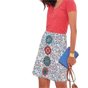 Boden Katrina Floral A-Line Cotton Skirt White Blue Multi Size 6